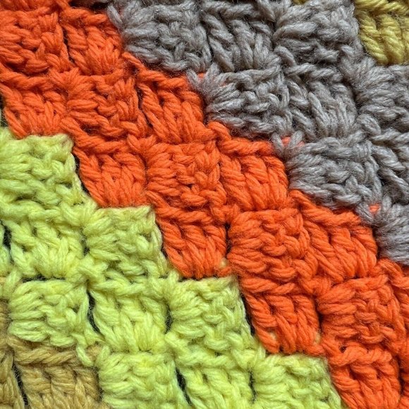 Vintage‎ Crochet Afghan Blanket Orange Gold Brown Cottagecore Retro Handmade - Picture 3 of 5